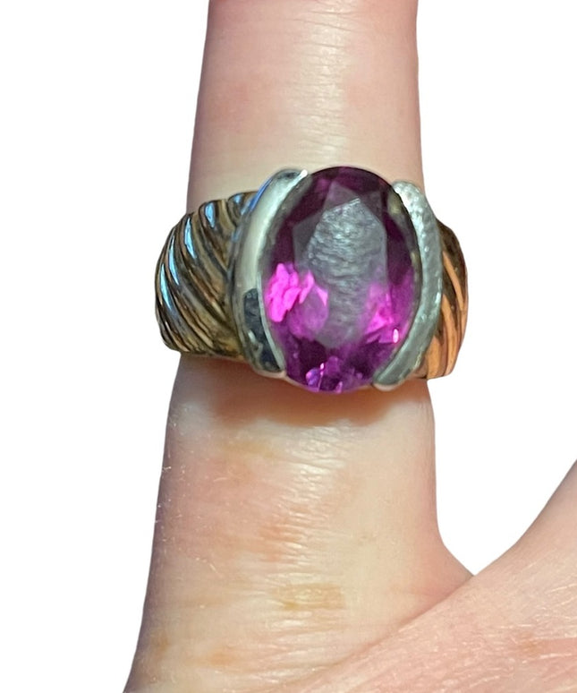 Chunky sterling silver gold plated amethyst ring