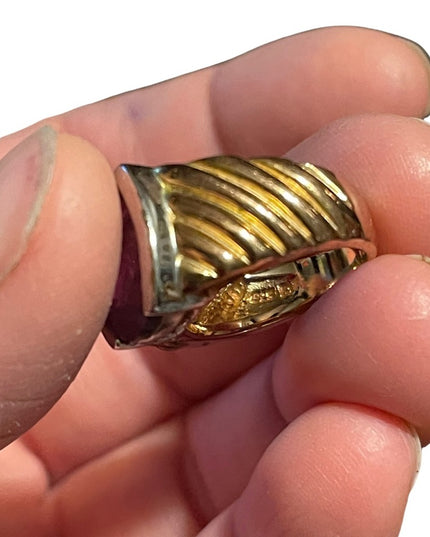 Chunky sterling silver gold plated amethyst ring