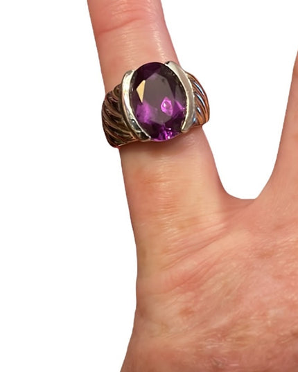 Chunky sterling silver gold plated amethyst ring