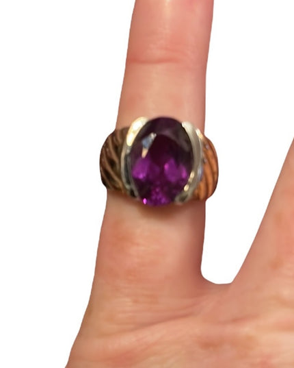Chunky sterling silver gold plated amethyst ring