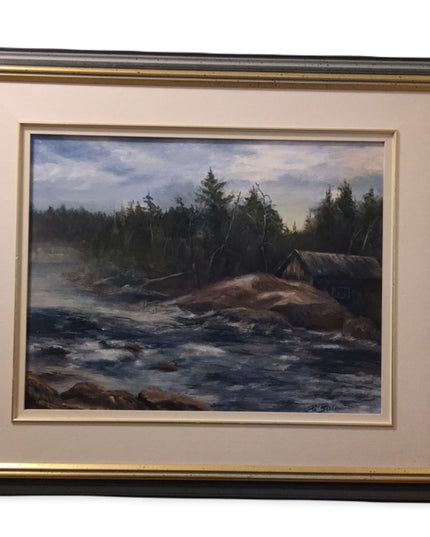 Oil painting Pat Beste Water landscape framed