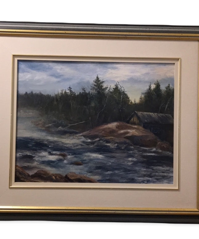Oil painting Pat Beste Water landscape framed