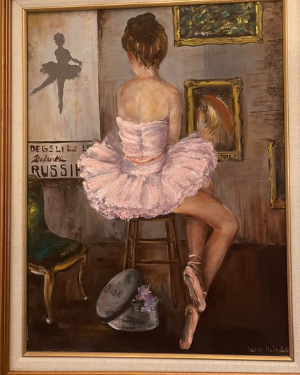 Vintage Signed RUSSIAN BALLERINA DIOR painting pink framed canvas