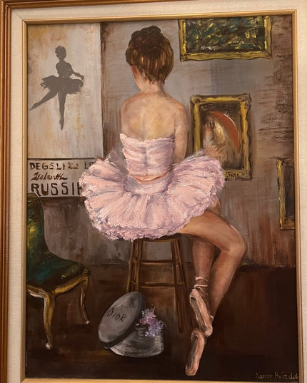 Vintage Signed RUSSIAN BALLERINA DIOR painting pink framed canvas