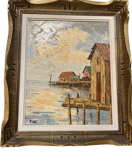 Vintage Wood frame Signed canvas nautical painting “P Kits”