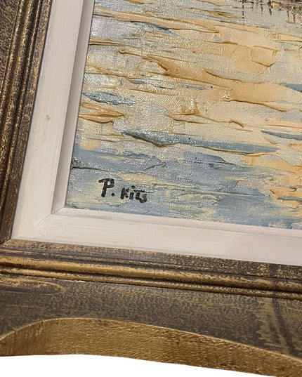 Vintage Wood frame Signed canvas nautical painting “P Kits”
