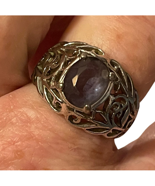 Sterling silver blueish purple stone crystal ring 925