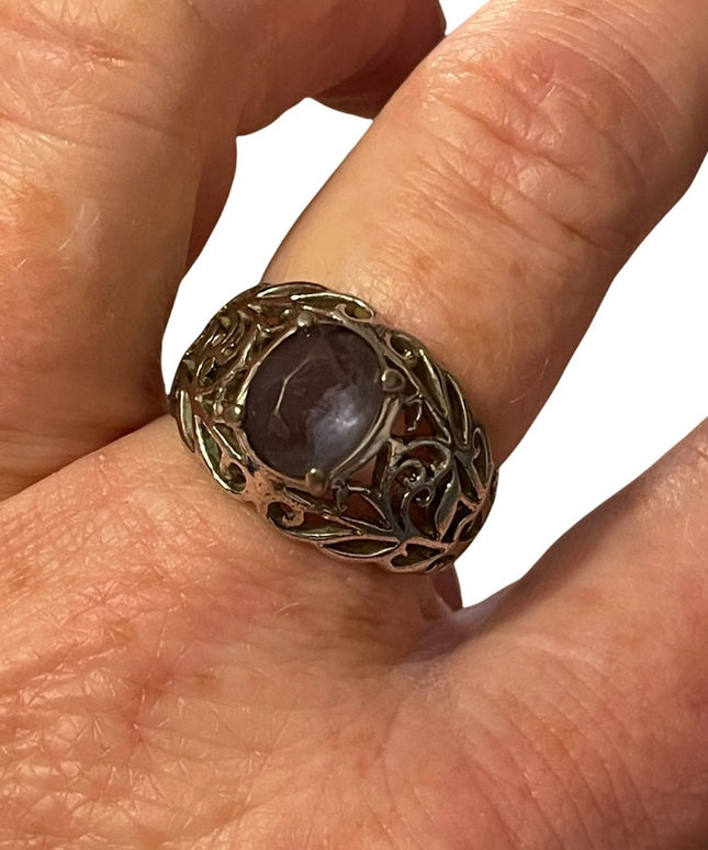 Sterling silver blueish purple stone crystal ring 925