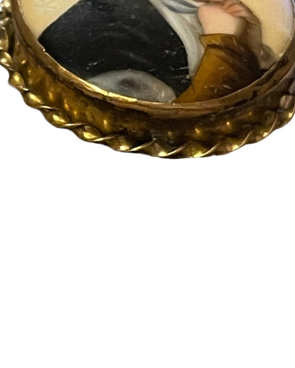 2.5 Antique Victorian Hand Painted Portrait Brooch Young Lady Prayer Gold filled