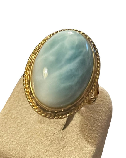 Sterling silver gold plt Larimar fancy ring