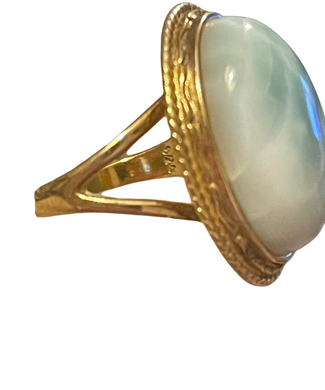 Sterling silver gold plt Larimar fancy ring