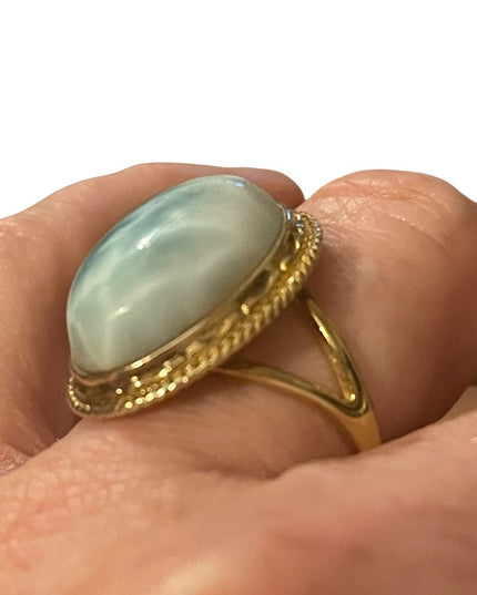 Sterling silver gold plt Larimar fancy ring