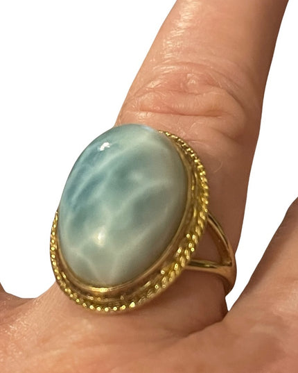 Sterling silver gold plt Larimar fancy ring