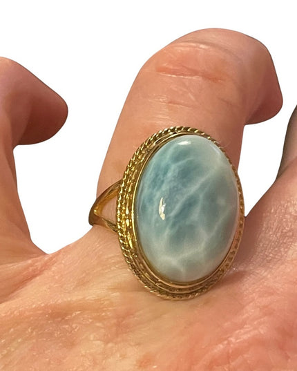 Sterling silver gold plt Larimar fancy ring