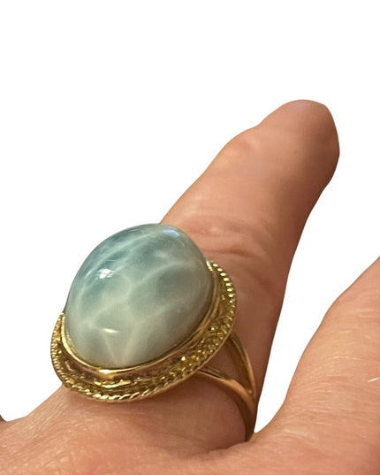 Sterling silver gold plt Larimar fancy ring