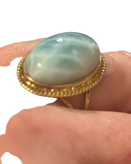 Sterling silver gold plt Larimar fancy ring