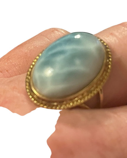 Sterling silver gold plt Larimar fancy ring