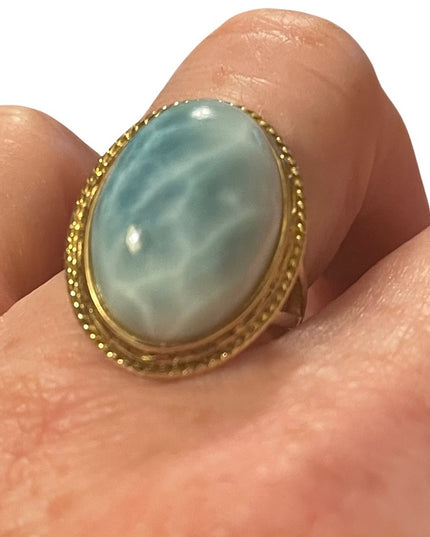 Sterling silver gold plt Larimar fancy ring