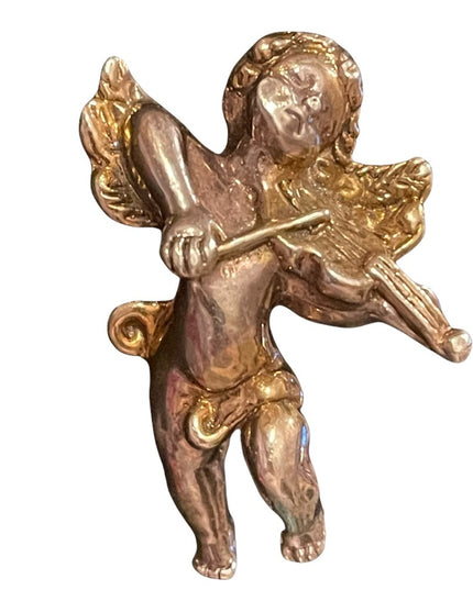 Vintage Sam Philipe Large 24k/925 sterling Angel cherub brooch necklace pendant