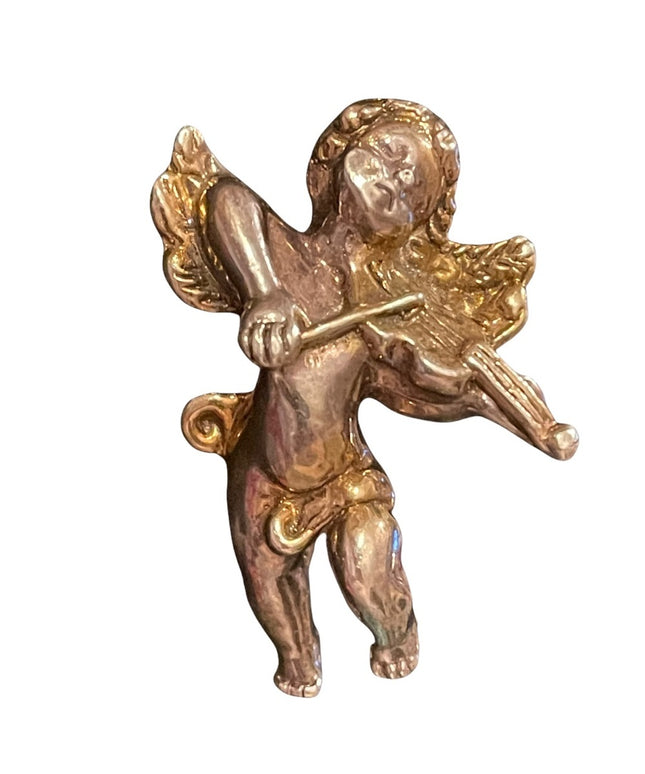 Vintage Sam Philipe Large 24k/925 sterling Angel cherub brooch necklace pendant