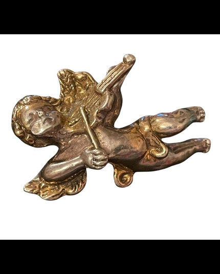 Vintage Sam Philipe Large 24k/925 sterling Angel cherub brooch necklace pendant