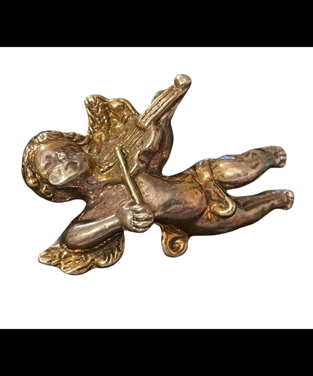 Vintage Sam Philipe Large 24k/925 sterling Angel cherub brooch necklace pendant