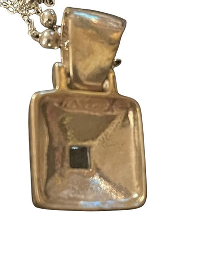 Sterling silver 925 blue stone marcasite square pendant on necklace