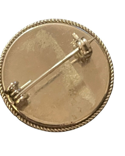 Vintage Italy micro mosaic round flower brooch