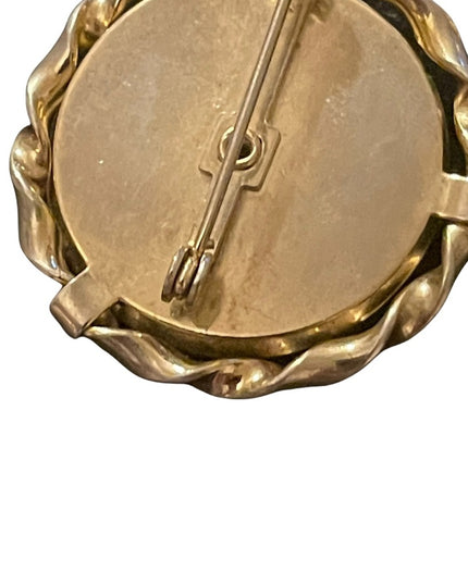 Vintage guilloche ceramic flower round brooch