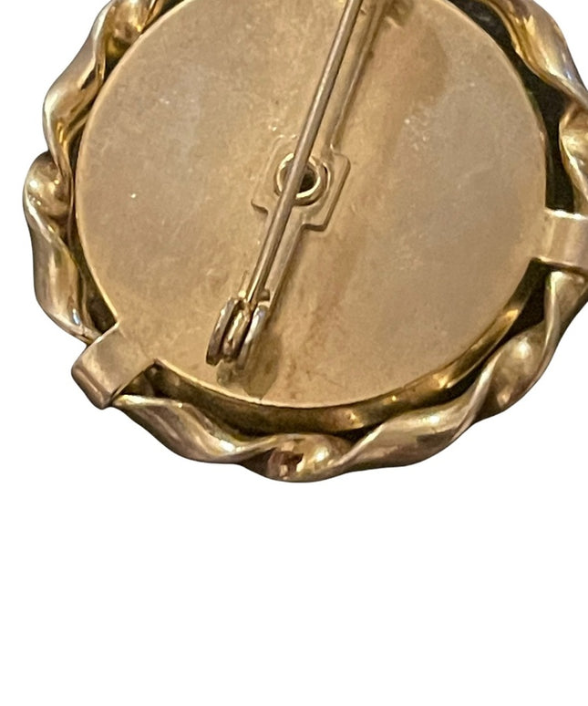 Vintage guilloche ceramic flower round brooch
