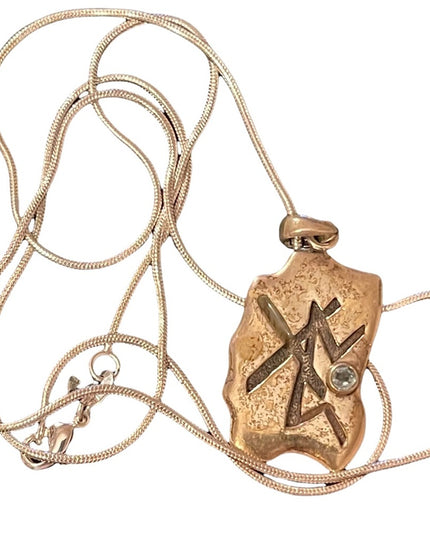 Vintage Peter stone sterling silver RUNE pendant necklace with blue topaz