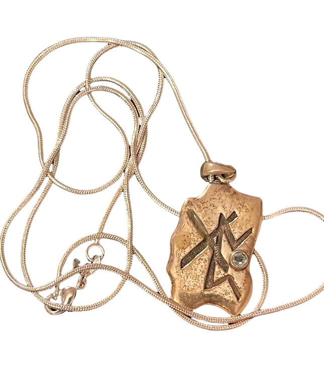 Vintage Peter stone sterling silver RUNE pendant necklace with blue topaz