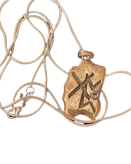 Vintage Peter stone sterling silver RUNE pendant necklace with blue topaz