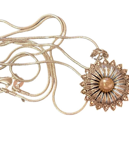 Sterling silver 925  starburst faux pearl crystal pendant & snake chain necklace