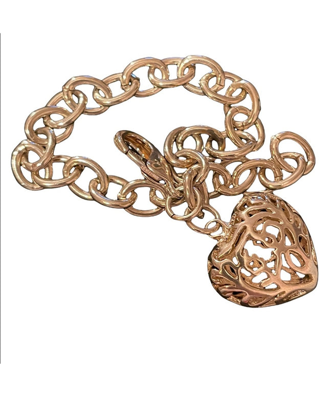 Sterling silver puffy heart large link bracelet