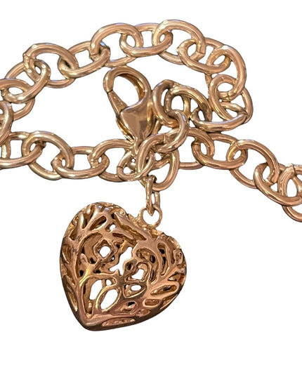 Sterling silver puffy heart large link bracelet