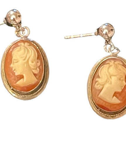 Vintage sterling silver shell cameo pierced earrings