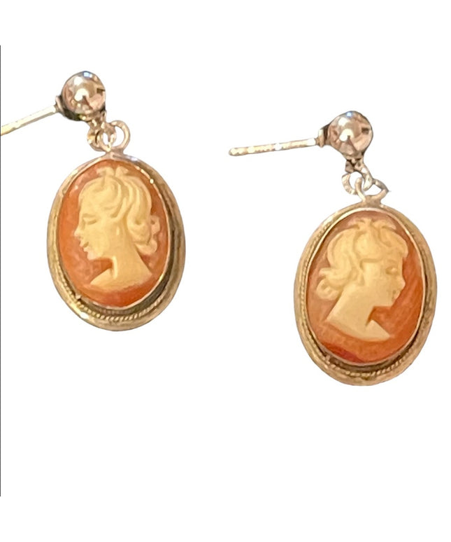 Vintage sterling silver shell cameo pierced earrings