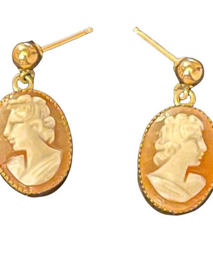 Vintage sterling silver GF shell cameo earrings pierced