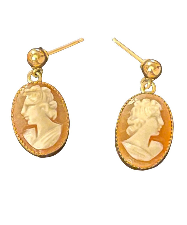 Vintage sterling silver GF shell cameo earrings pierced