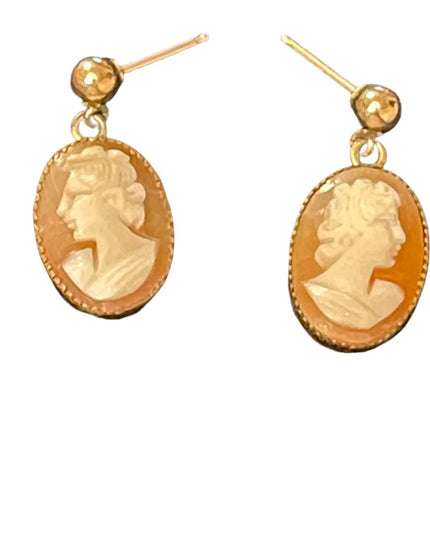 Vintage sterling silver GF shell cameo earrings pierced