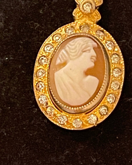 Vintage shell cameo pendant gold finish crystals