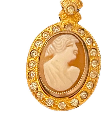 Vintage shell cameo pendant gold finish crystals
