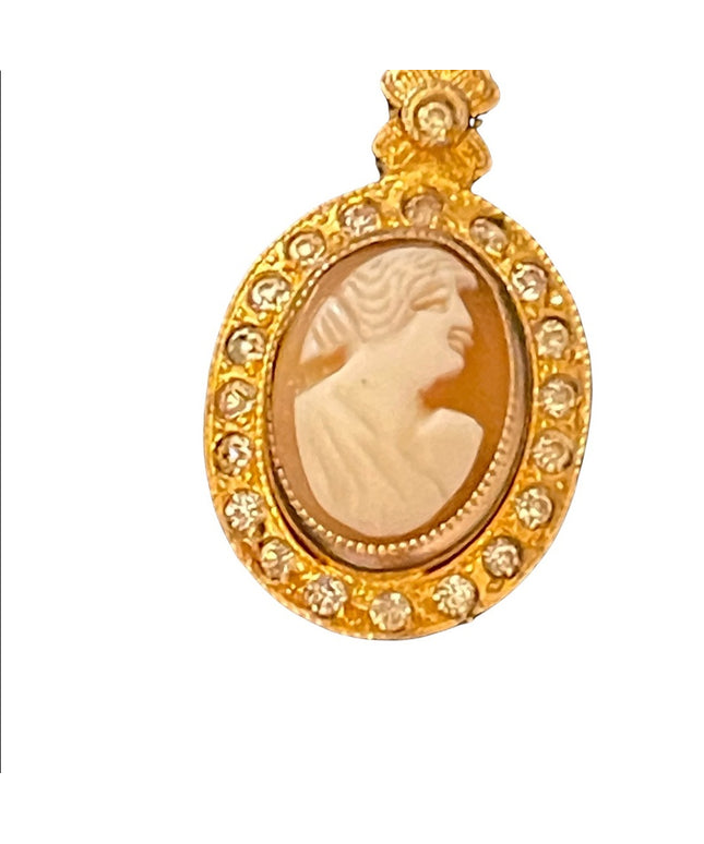 Vintage shell cameo pendant gold finish crystals
