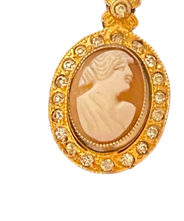 Vintage shell cameo pendant gold finish crystals