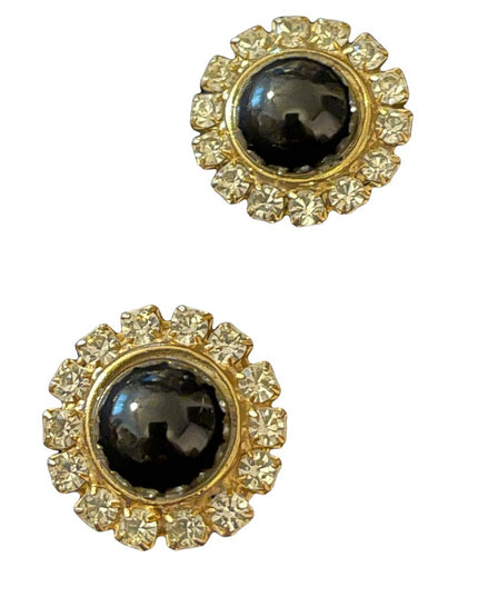Vintage black glass & crystal shoe clips deco fancy