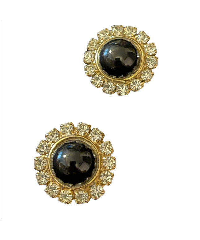 Vintage black glass & crystal shoe clips deco fancy