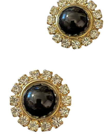 Vintage black glass & crystal shoe clips deco fancy