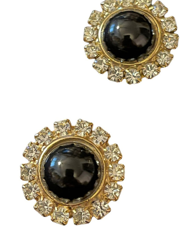 Vintage black glass & crystal shoe clips deco fancy