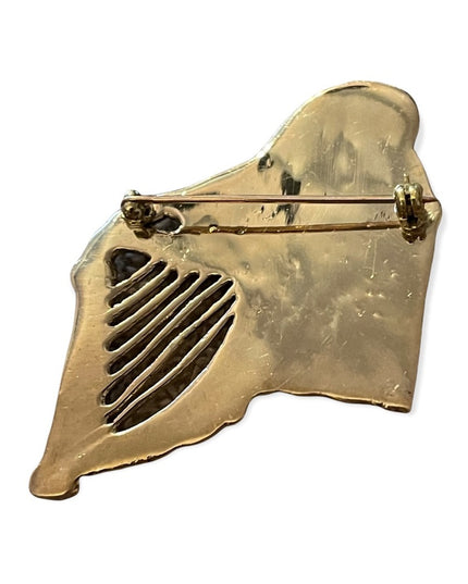 Vintage rose gold plated celtic irish lady playing harp symbol brooch artisan